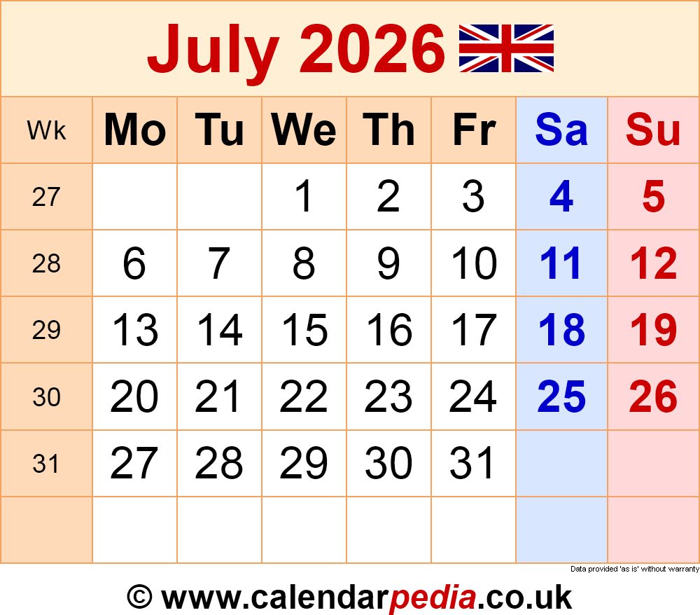 Free Printable Calendar July 2026 Free Printable Calendar July 2026
