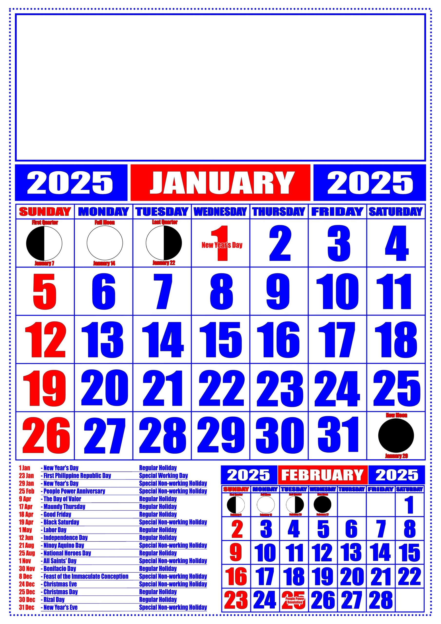 Printable Calendar 2025 With Holidays And Moon Phases