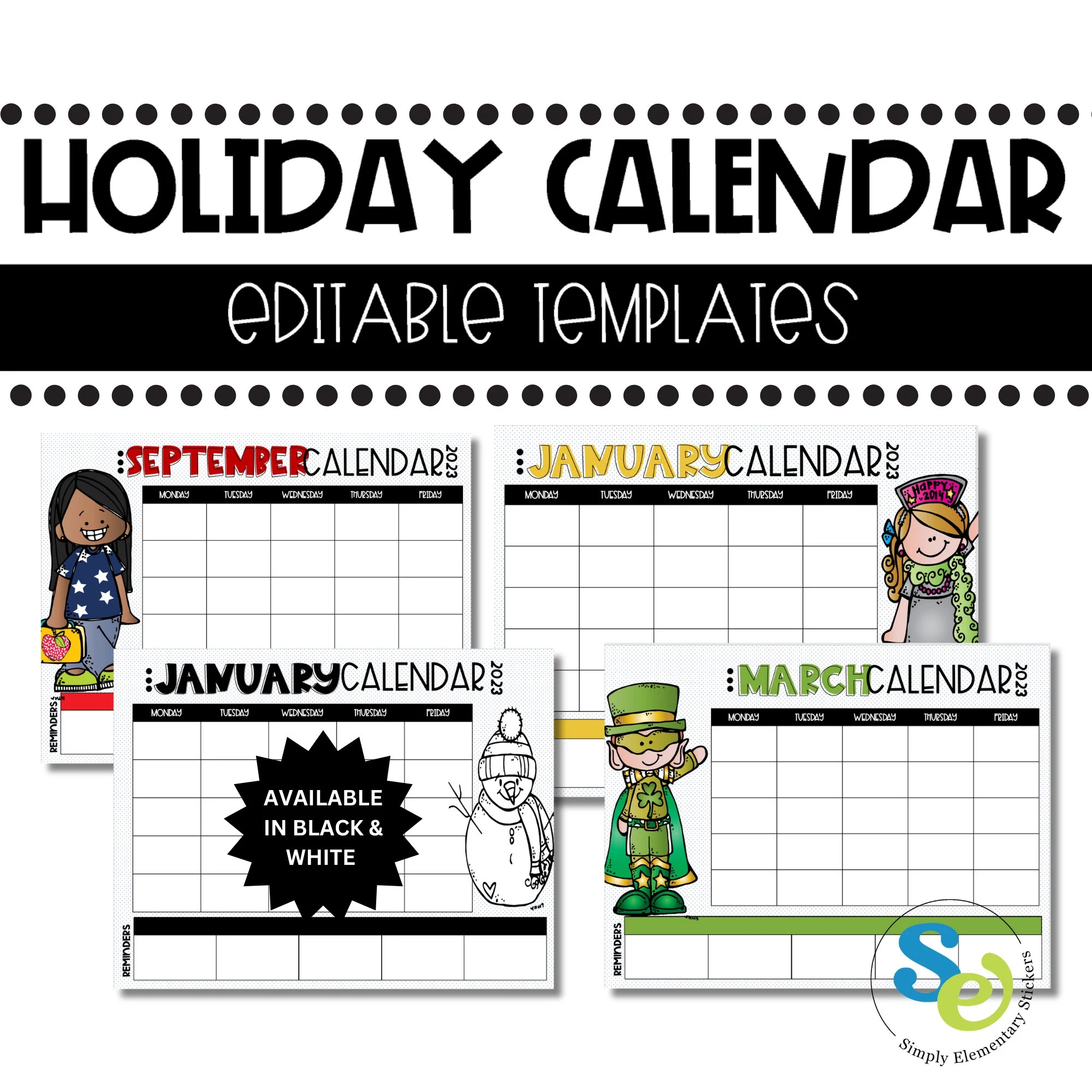 classroom editable monthly printable calendar templates back to school google slides instant download holiday calendar etsy