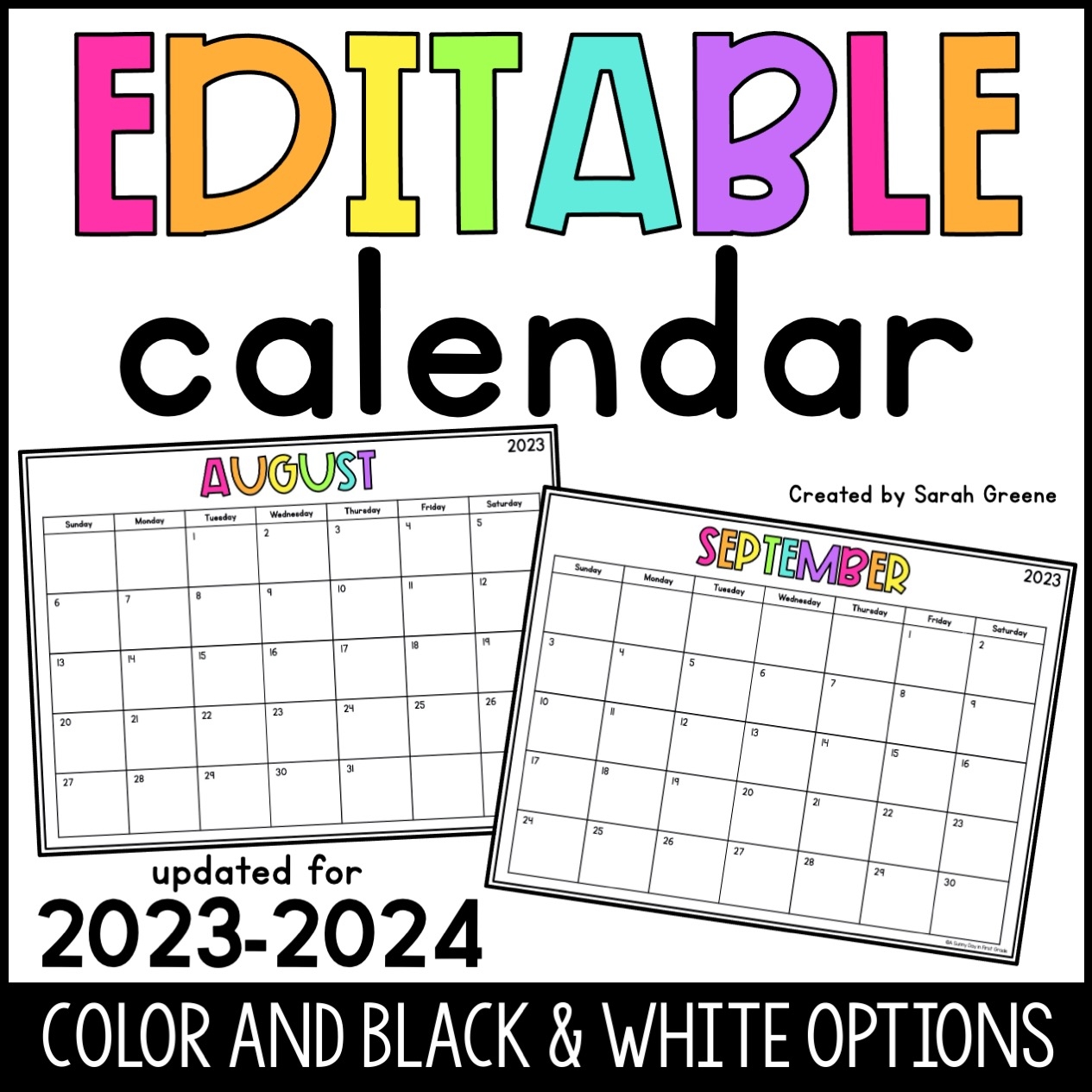Printable Fillable Calendar