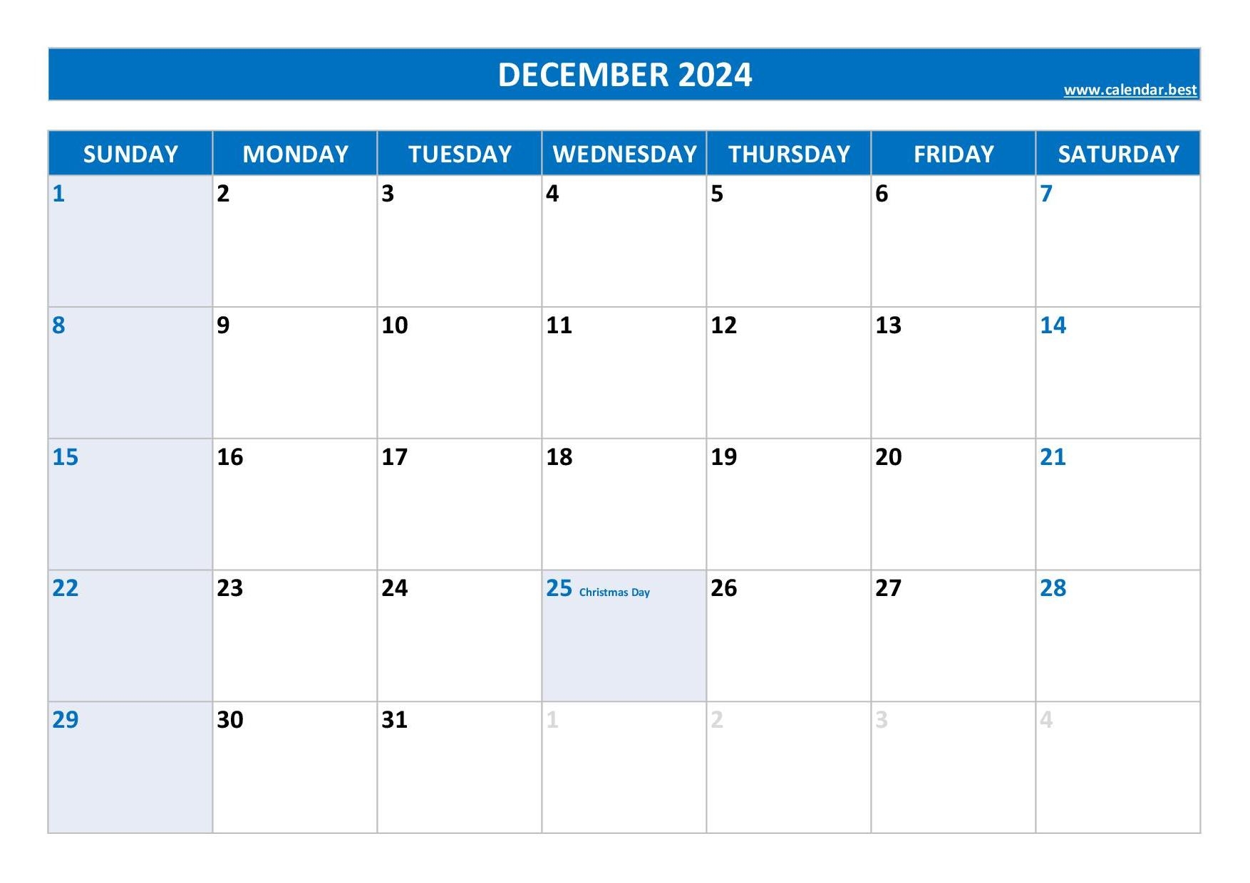 Nov Dec Calendar Printable