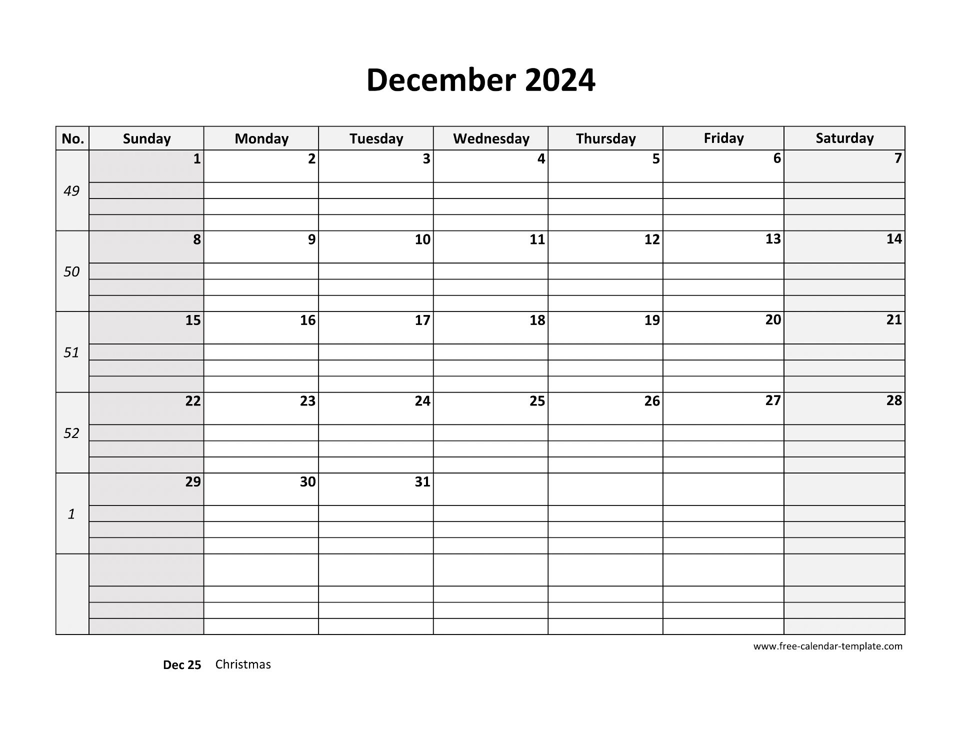 December 2024 Calendar Free Printable With Grid Lines Designed horizontal Free calendar template December 2024 Calendar Free Printable With Grid Lines Designed horizontal Free calendar template