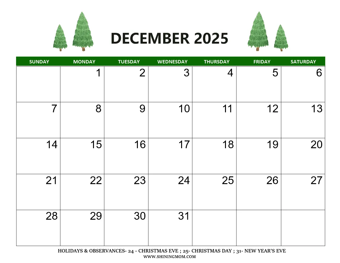 Printable Calendar Of December 2025