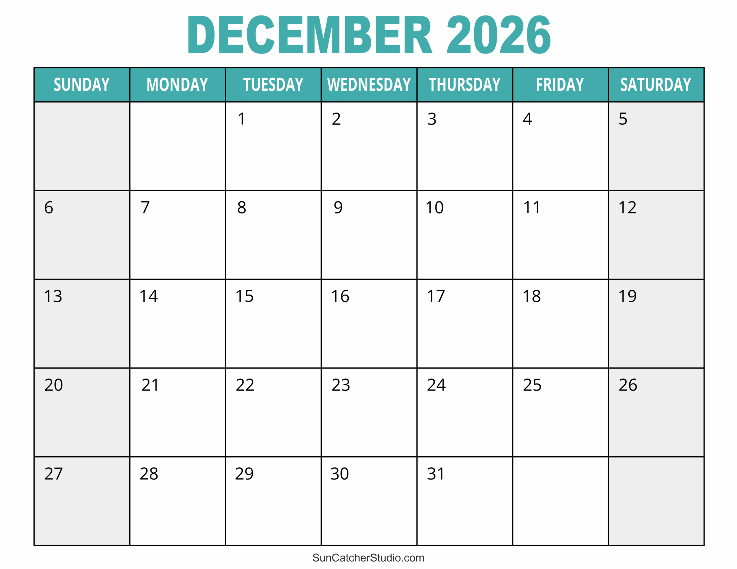 Blank December 2026 Calendar Printable And Children