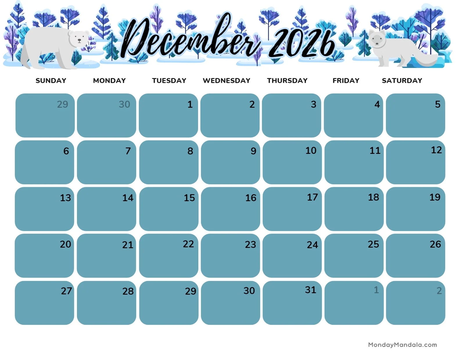 December 2026 Calendars 52 Free PDF Printables December 2026 Calendars 52 Free PDF Printables