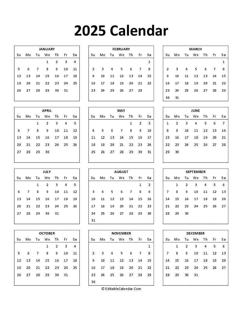 Printable Calendar 2025 British