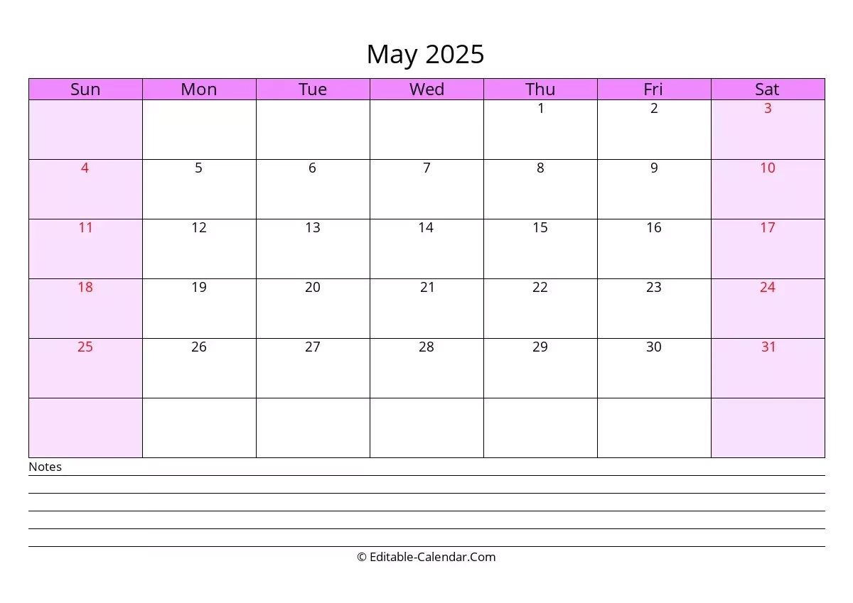 Editable Calendar May 2025 In Excel Word PDF Editable Calendar May 2025 In Excel Word PDF