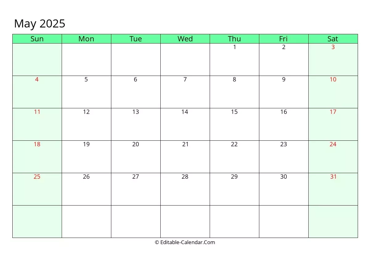 Editable Calendar May 2025 In Excel Word PDF Editable Calendar May 2025 In Excel Word PDF