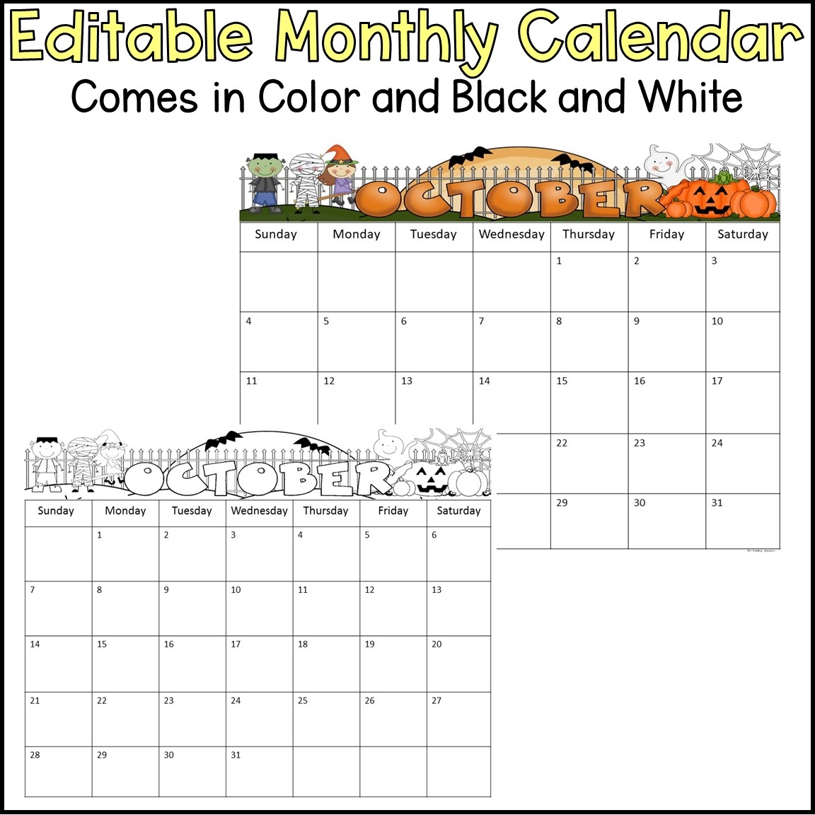 Editable Monthly Calendar Made By Teachers