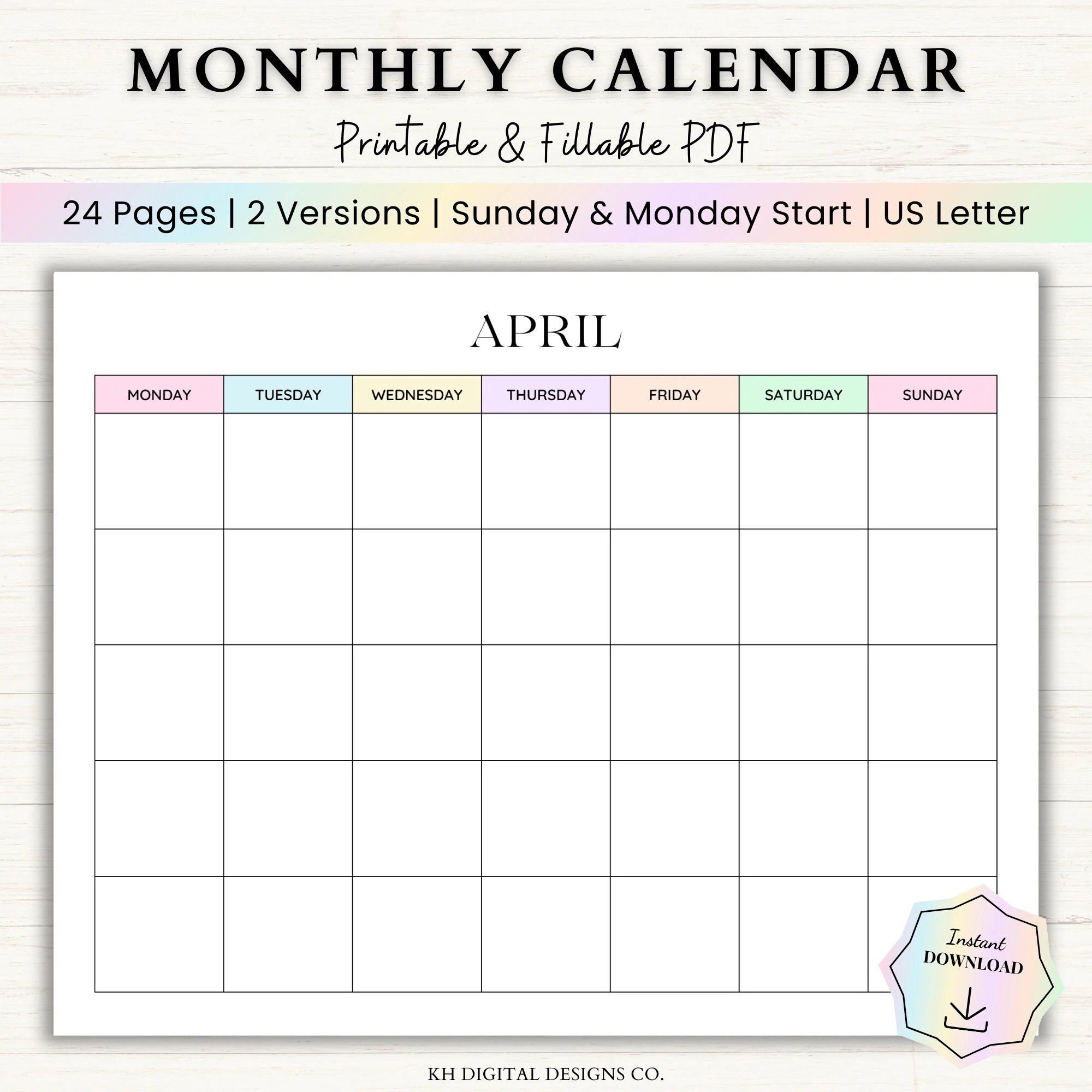 Editable Monthly Calendar Undated Perpetual Calendar 12 Month Calendar Blank Monthly Calendar Template One Page Monthly Planner PDF Etsy