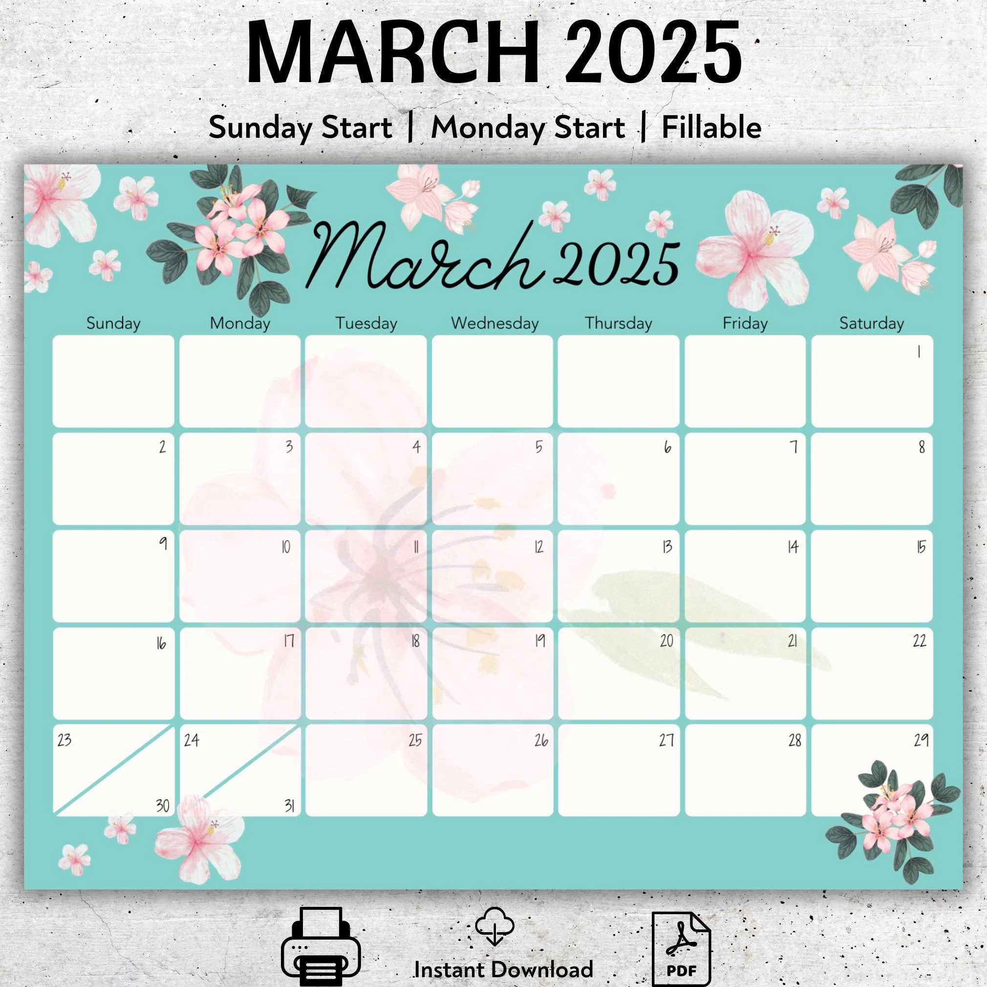 Editable Printable 2025 March Calendar 2025 March Planner Floral Calendar Minimalist Calendar Kids School Schedule Homeschool Planner Etsy New Zealand
