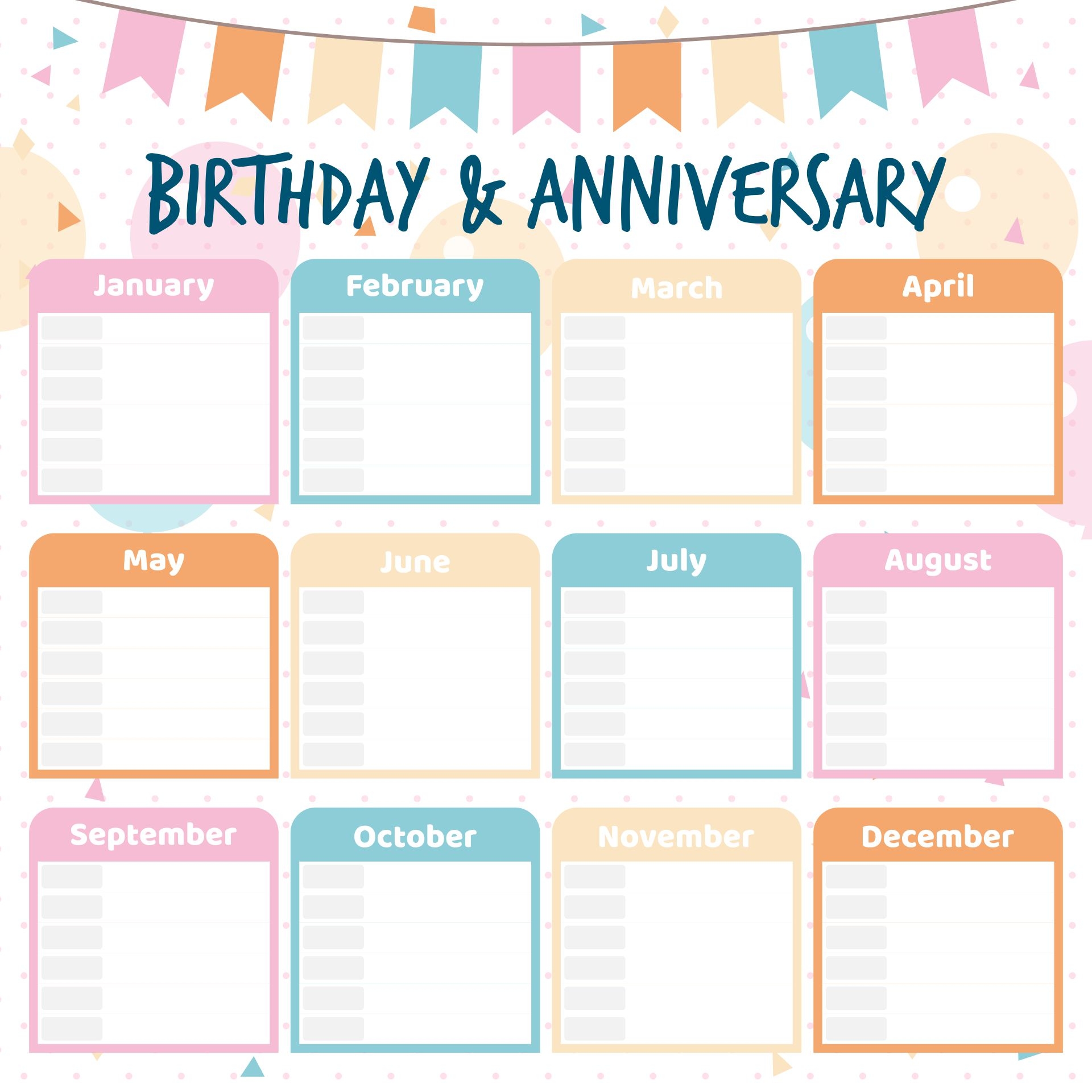 Free Printable Birthday And Anniversary Calendar