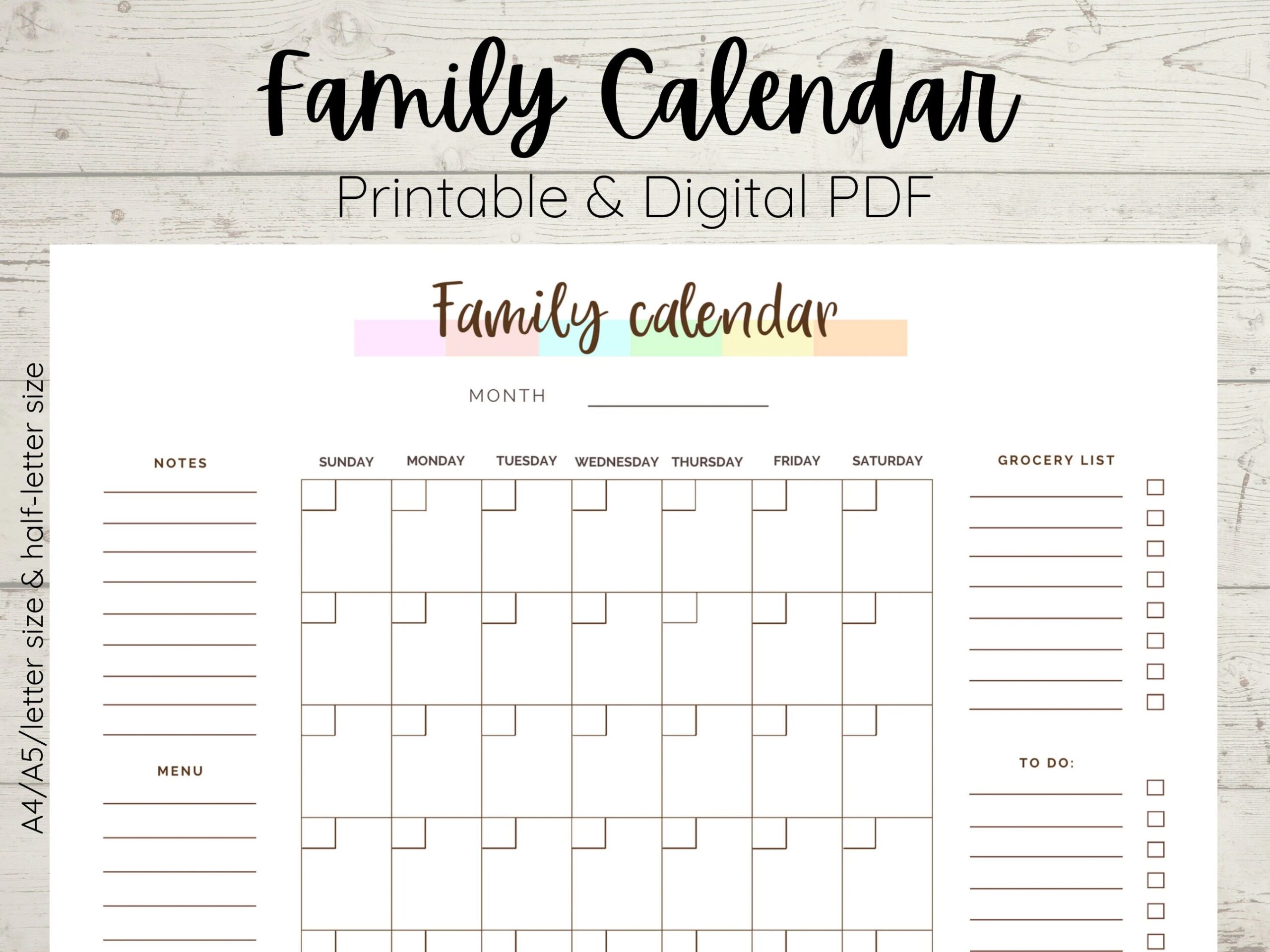 Family Calendar Monthly And Weekly Family Planner Printable Family Calendar Planner Fillable PDF Instant Download Family Activities Etsy