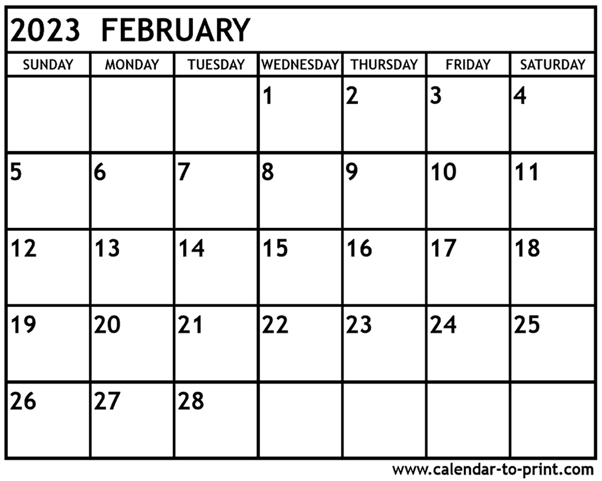 February 2023 Calendar Printable February 2023 Calendar Printable