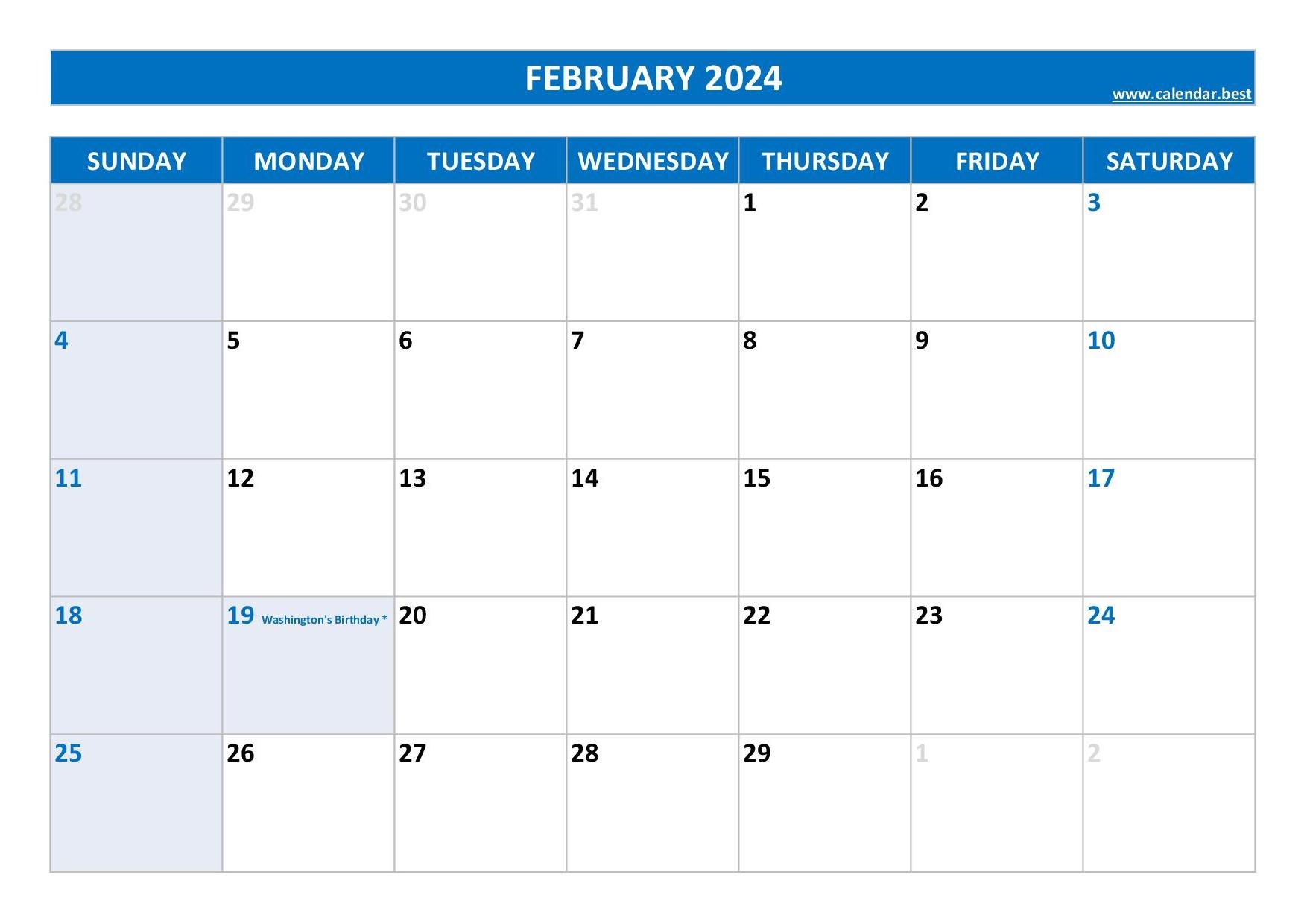 February 2024 Calendar Calendar best February 2024 Calendar Calendar best