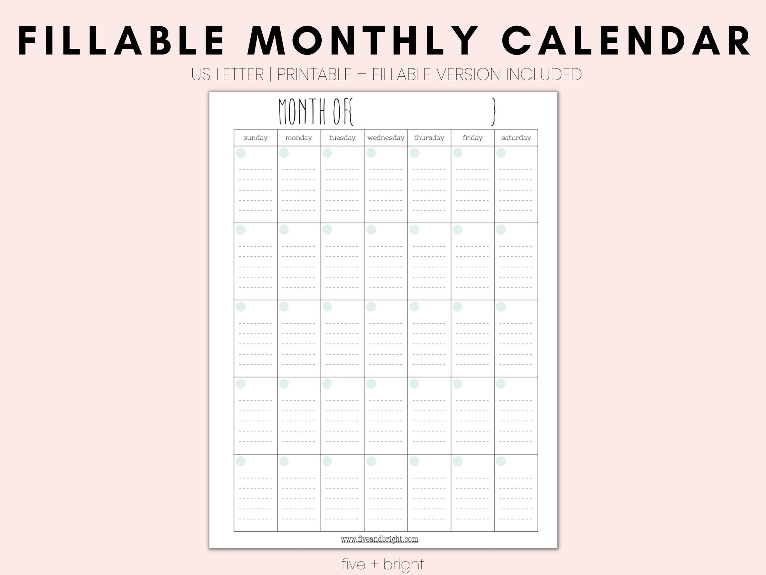 Fillable Blank Calendar Printable Monthly Calendar Farmhouse Inspired Fillable Calendar Template Printable Planner Inserts Etsy
