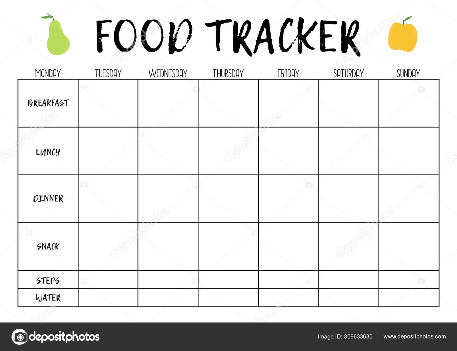 Food Tracker Comfortable Planner For Organiser Concept Of Healthy Eating Loosing Weight Stock Vector By melanierom 309633630