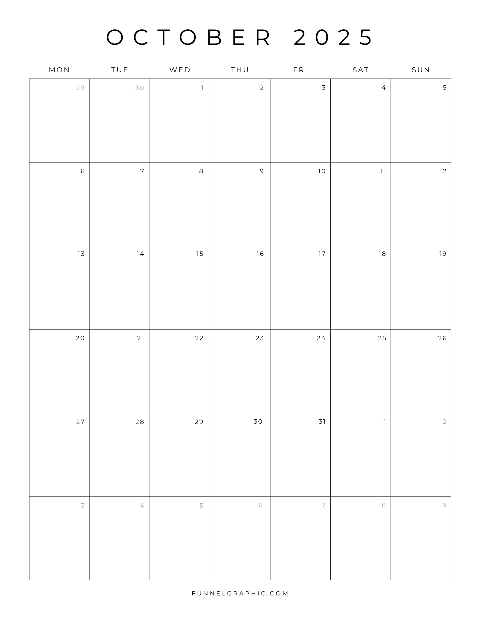 Printable 2025 October Calendar