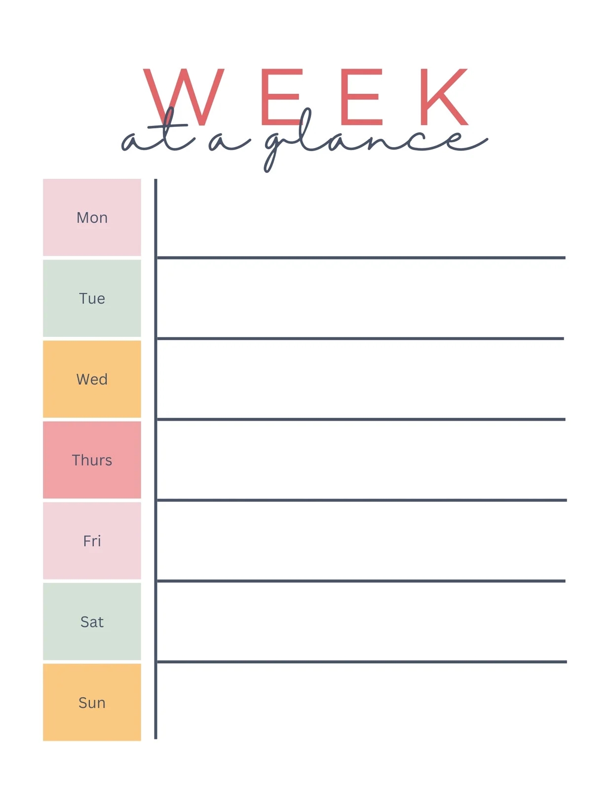 One Week Calendar Printable Free