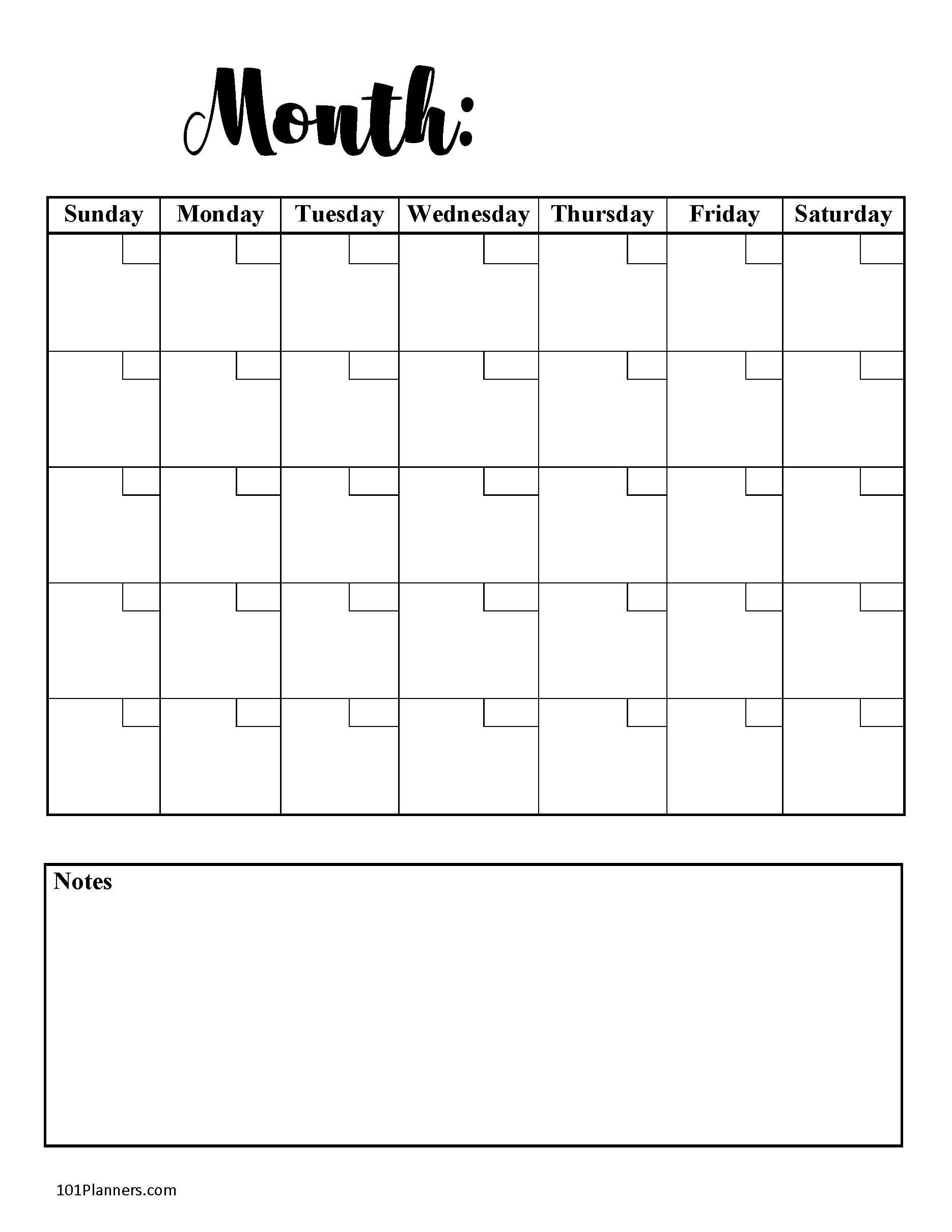 Printable Blank Calendar Grid
