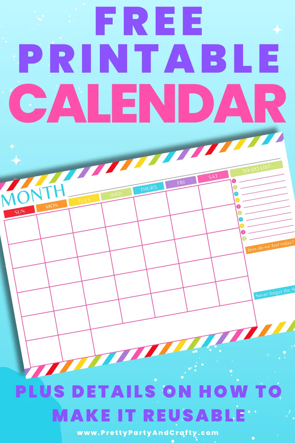 Free Blank Printable Large Monthly Wall Calendar Pretty Party Crafty