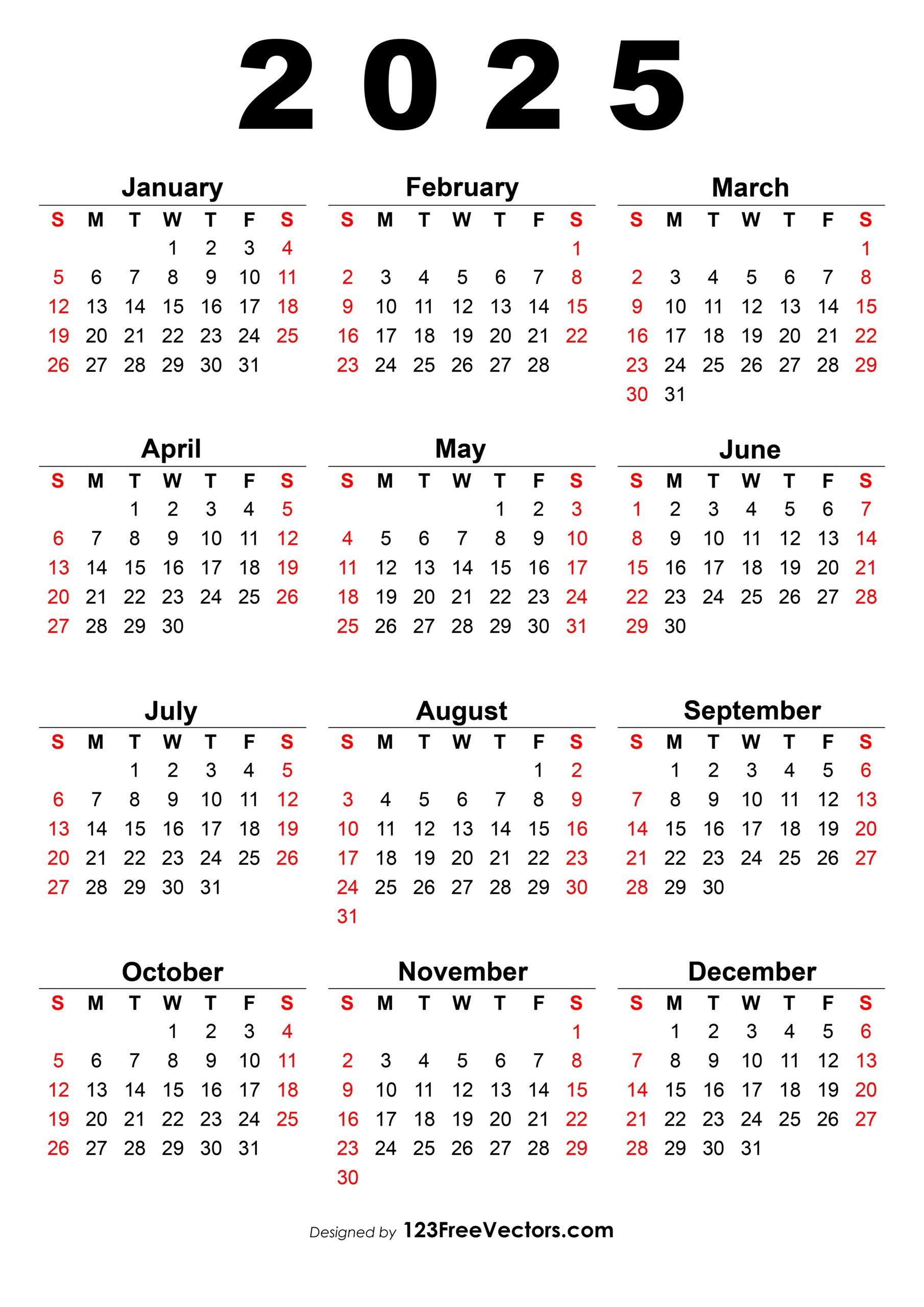 Free Download 2025 Calendar One Page