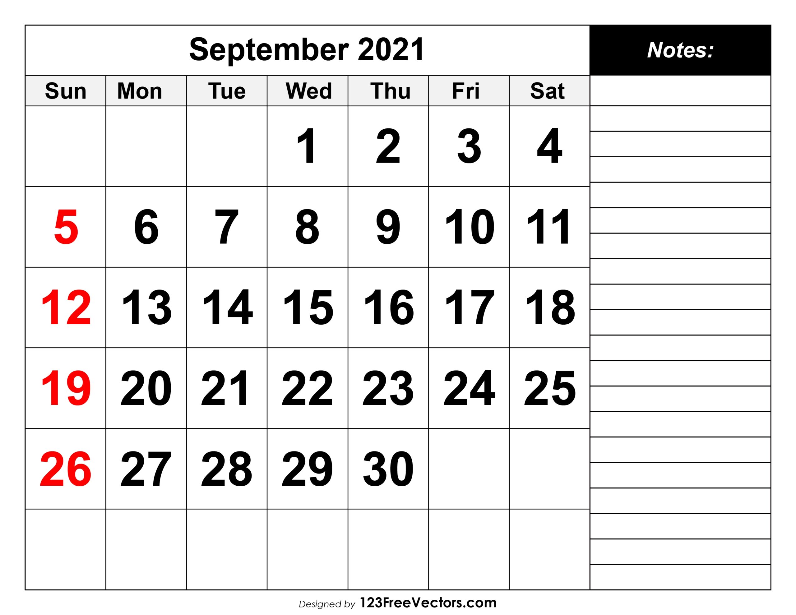 Printable Monthly Calendar September
