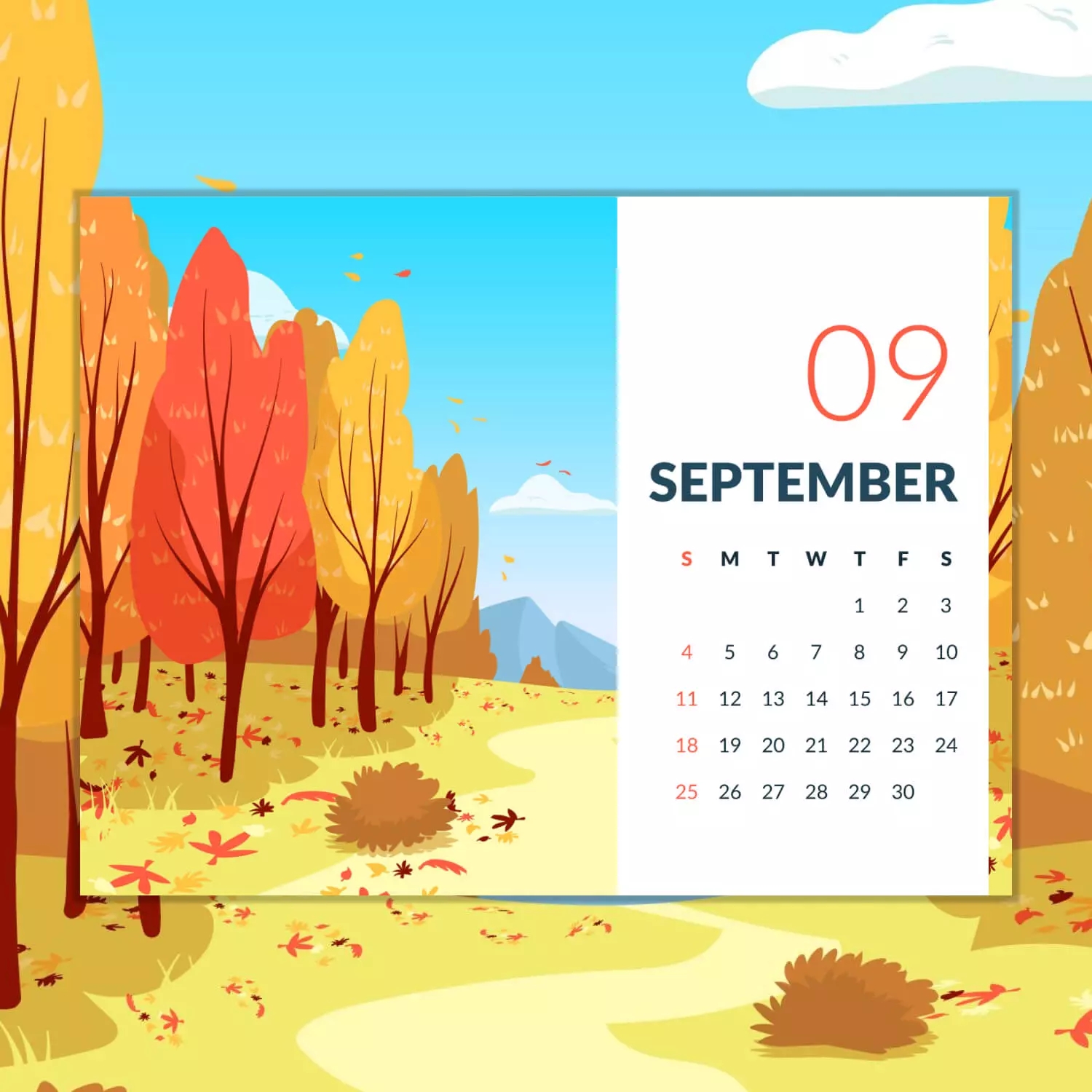 Free Editable Blue Sky September Printable Calendar MasterBundles