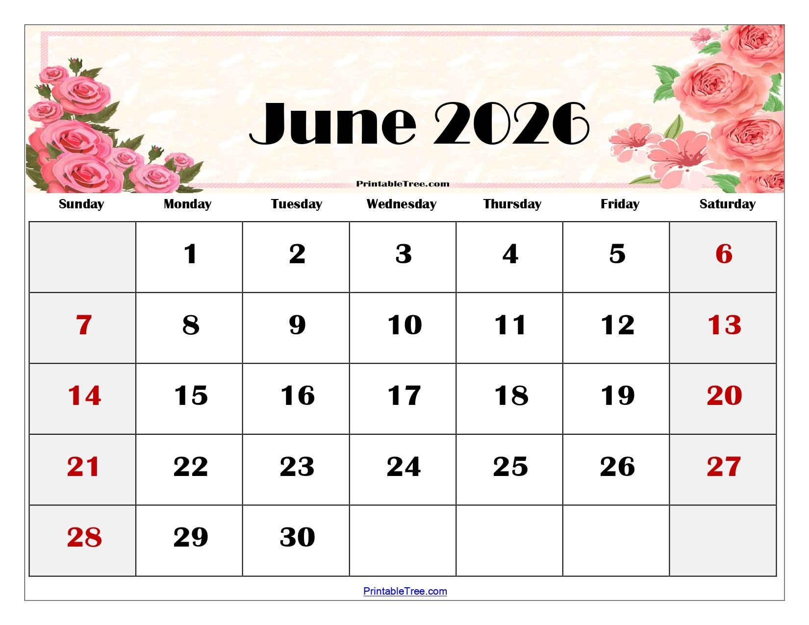 Calendar Printable 2026 June Calendar Printable 2026 June