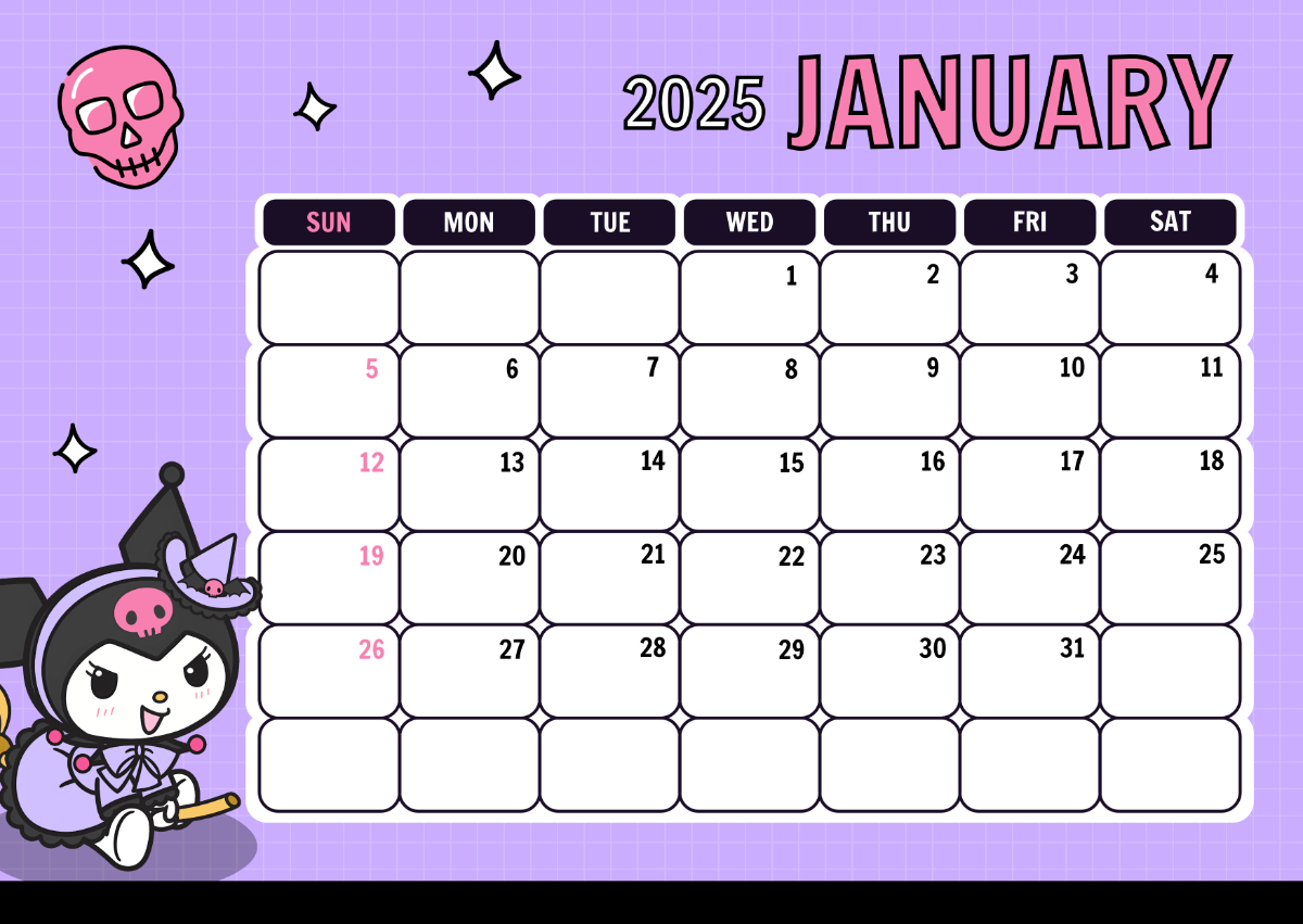 Free Kuromi 2025 Calendar Template To Edit Online