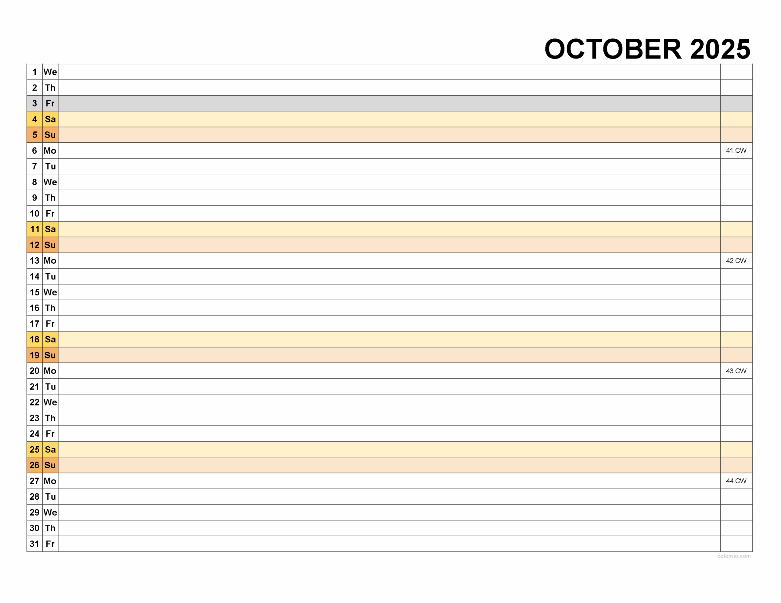 Easy Free Printable Calendar 2025 October