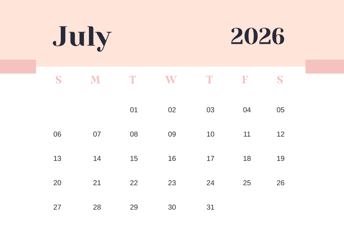 Free Pink Floral July 2026 Calendar Template To Edit Online