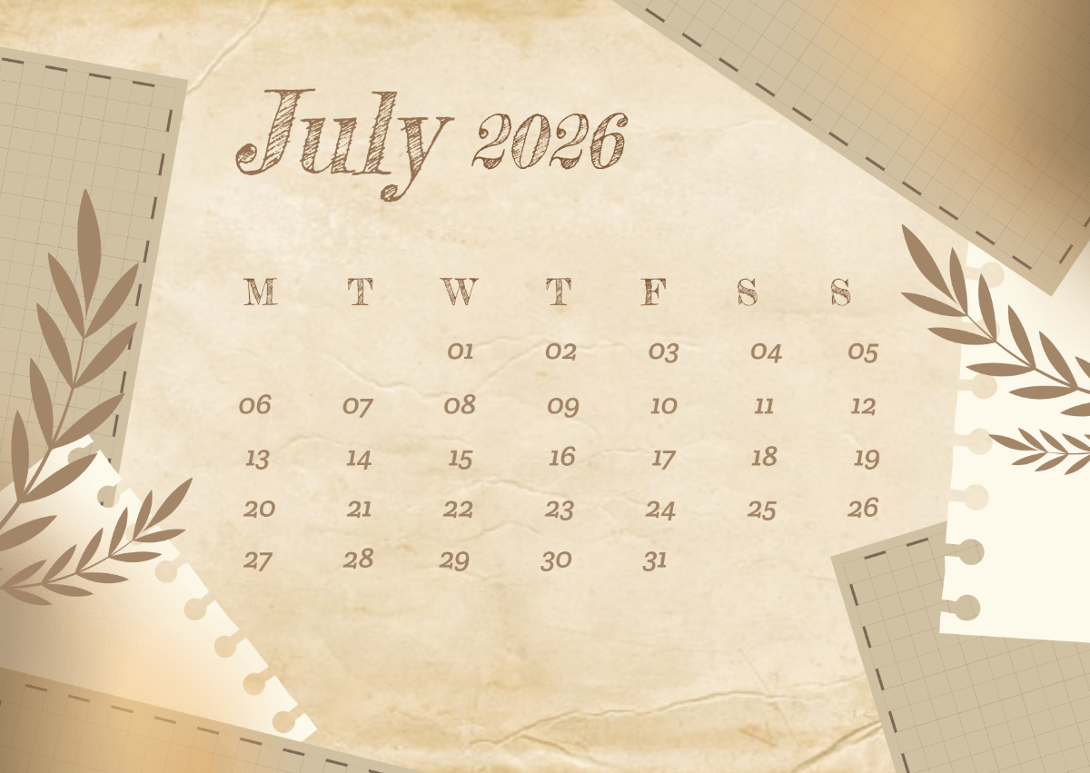 Floral Free Printable July2026 Calendar