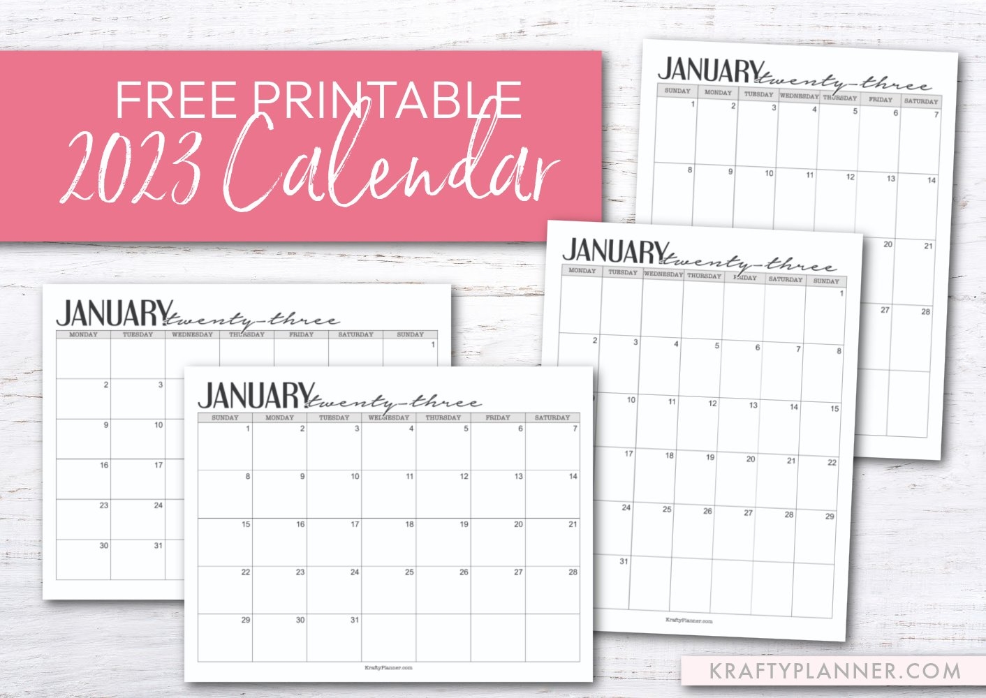 Free Printable 2023 Calendars Krafty Planner