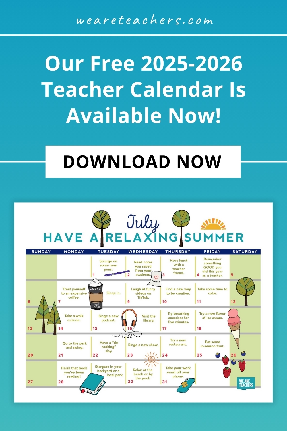 Free Printable Teacher Calendar 2025-2026
