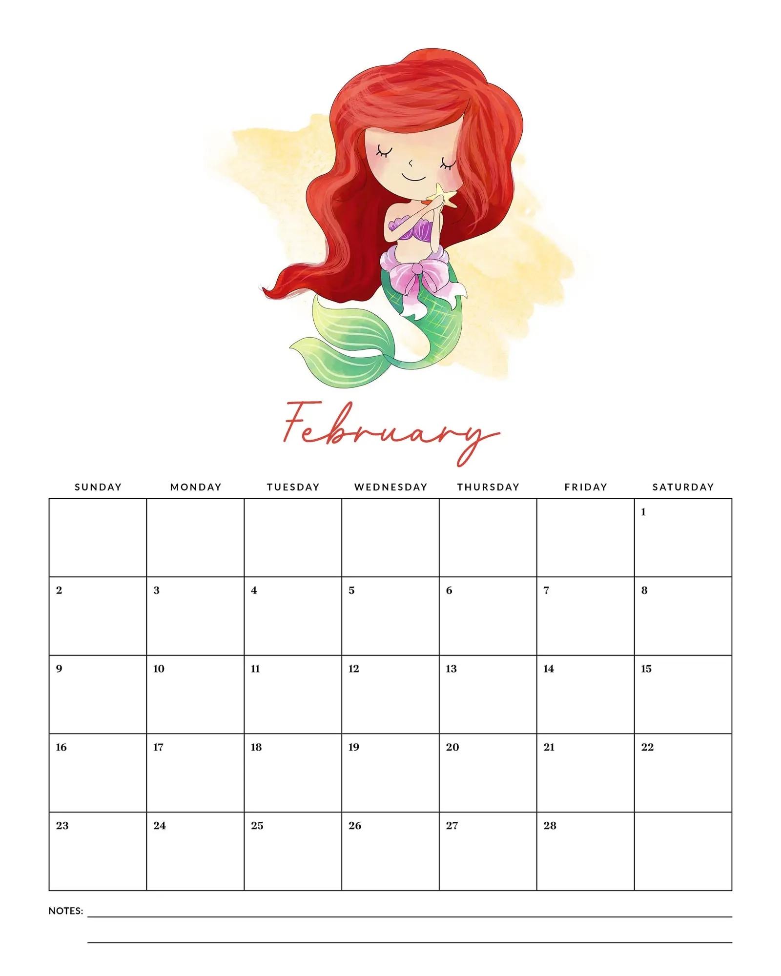 Disney Princess Calendar 2025 Printable