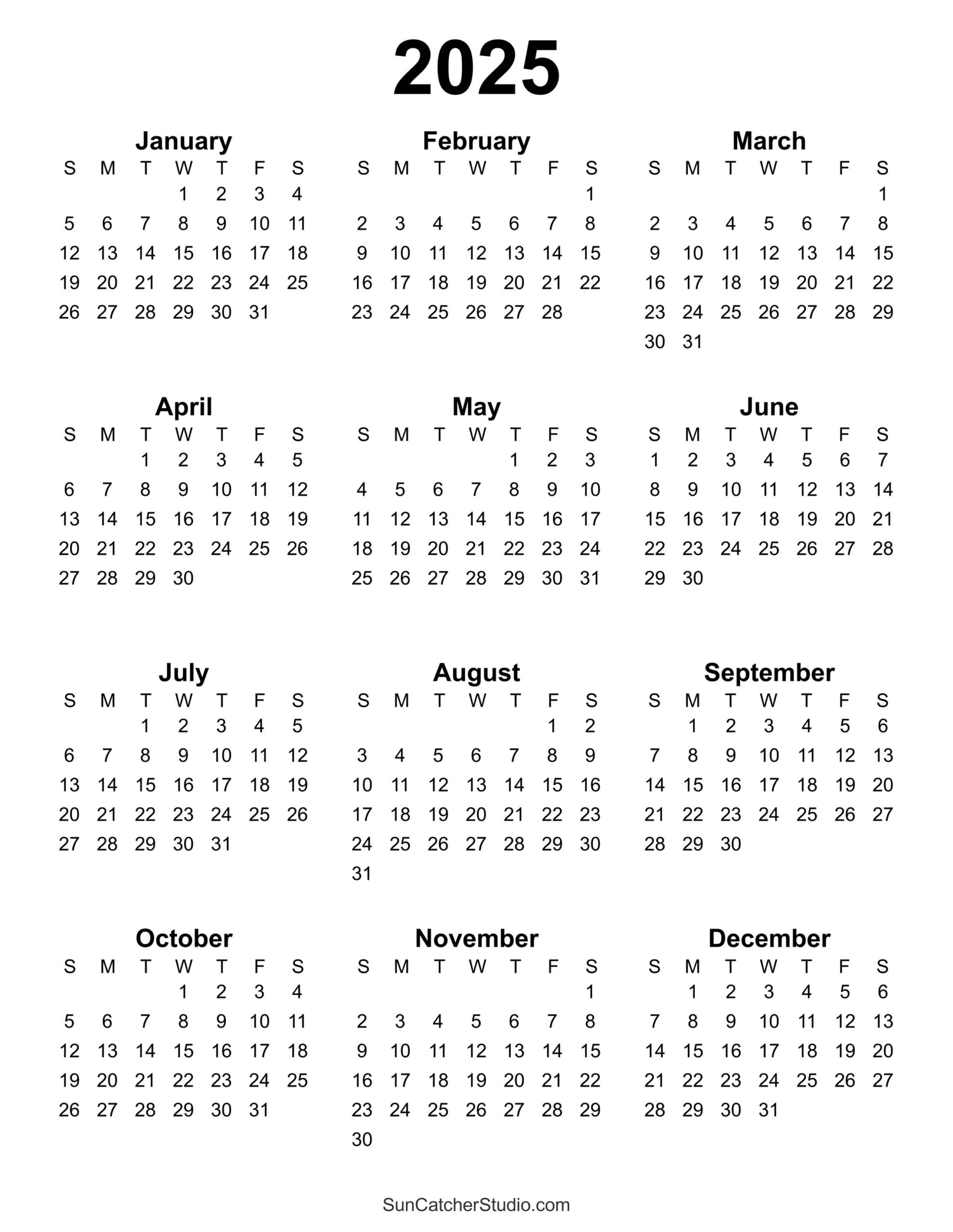 Free Printable 2025 Yearly Calendar Free Printables Monograms Design Tools Patterns DIY Projects