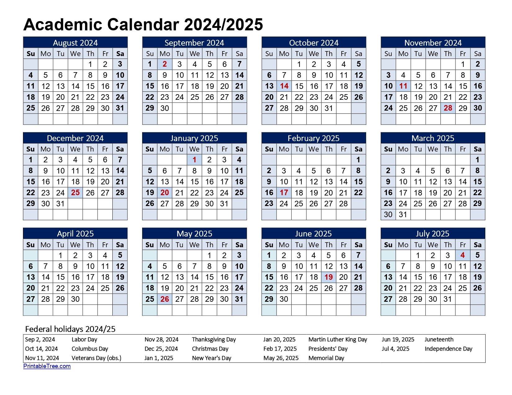 2025-26 Printable Blank Calendar