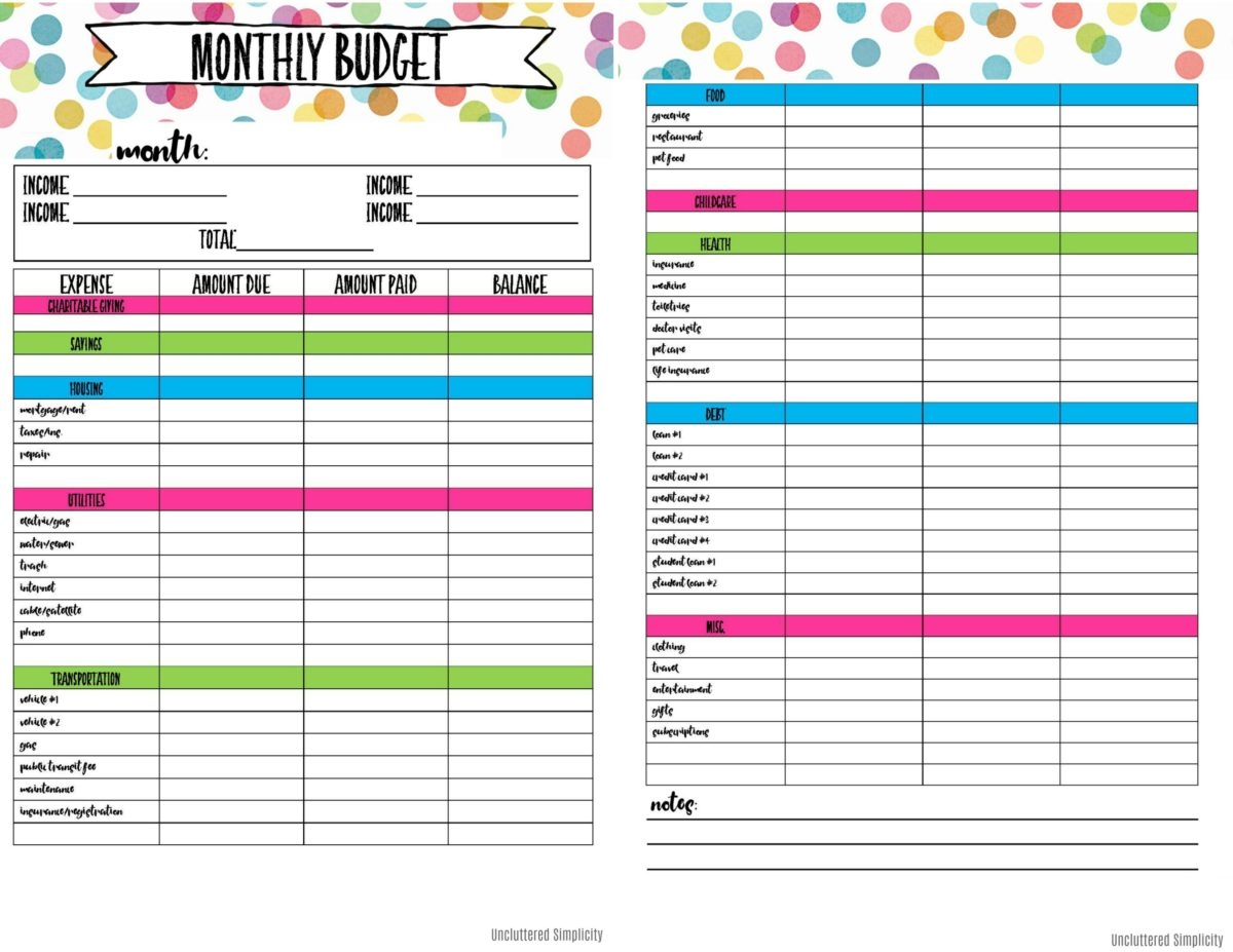 Printable Calendar For Budget