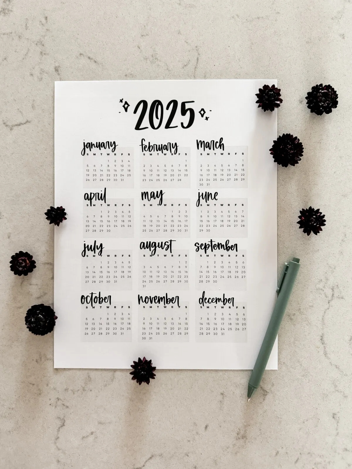 2025 Free Yearly Calendar Printable