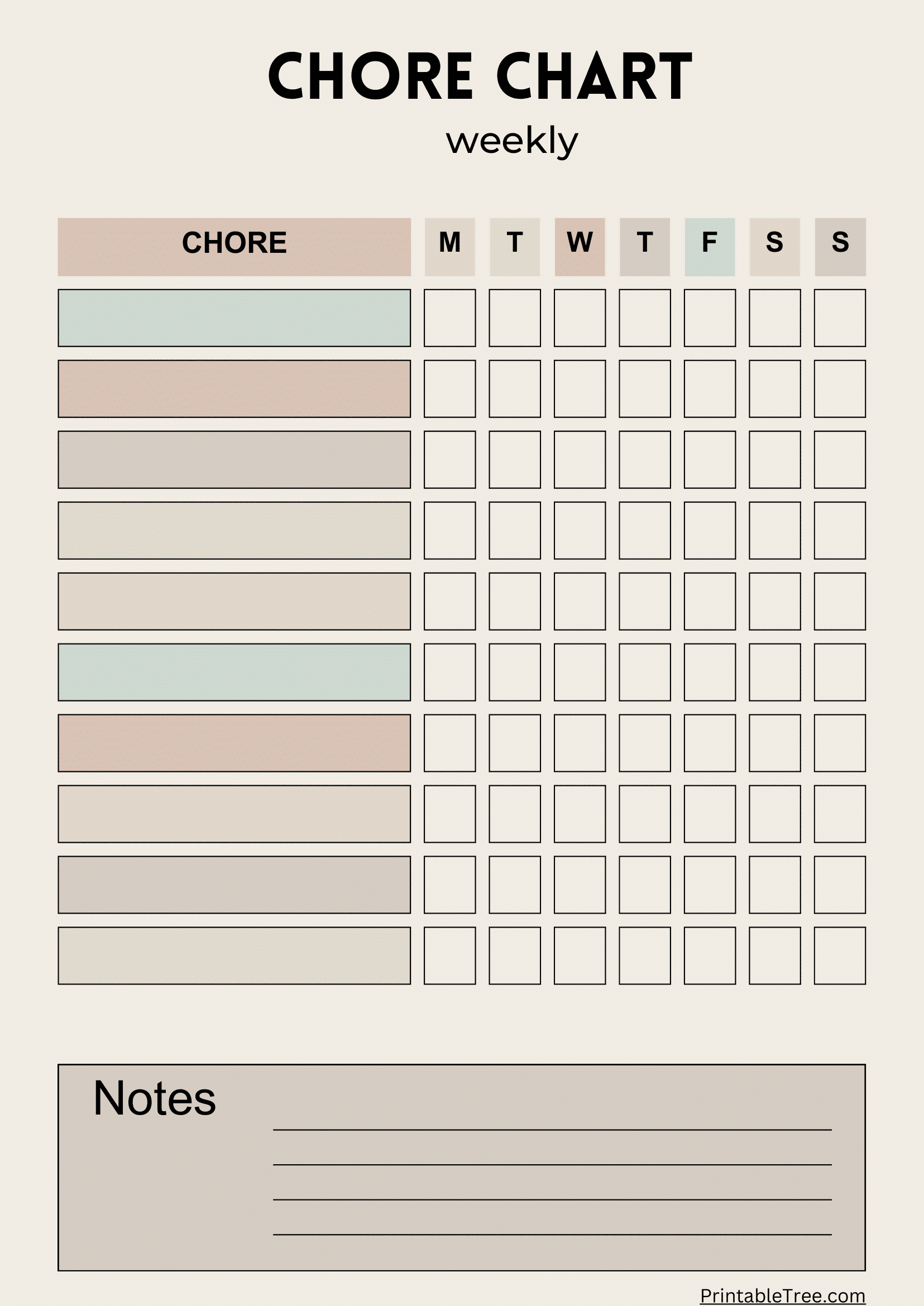 Free Printable Chore Chart PDF Template For Kids
