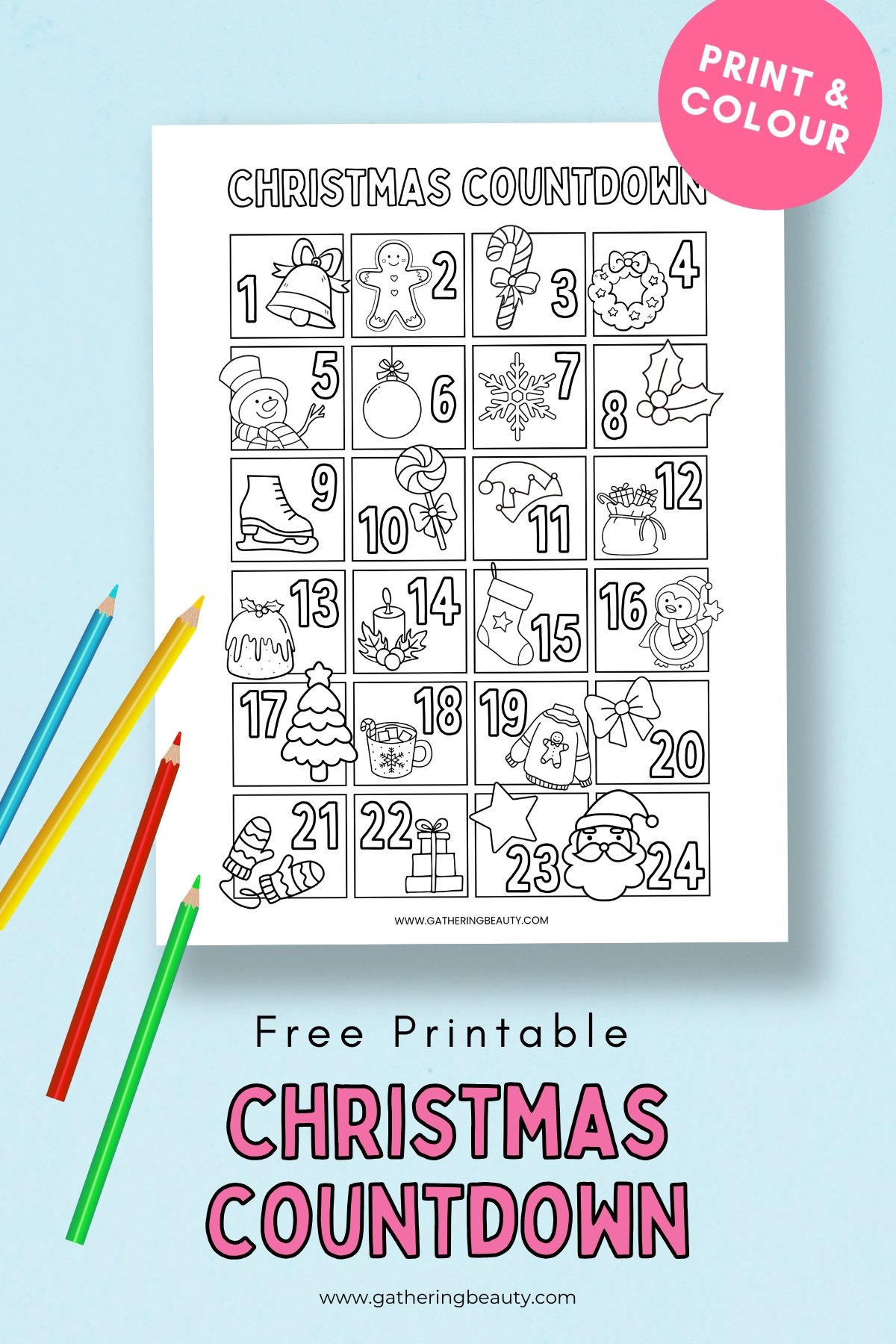 Free Printable Christmas Countdown To Colour Gathering Beauty Free Printable Christmas Countdown To Colour Gathering Beauty