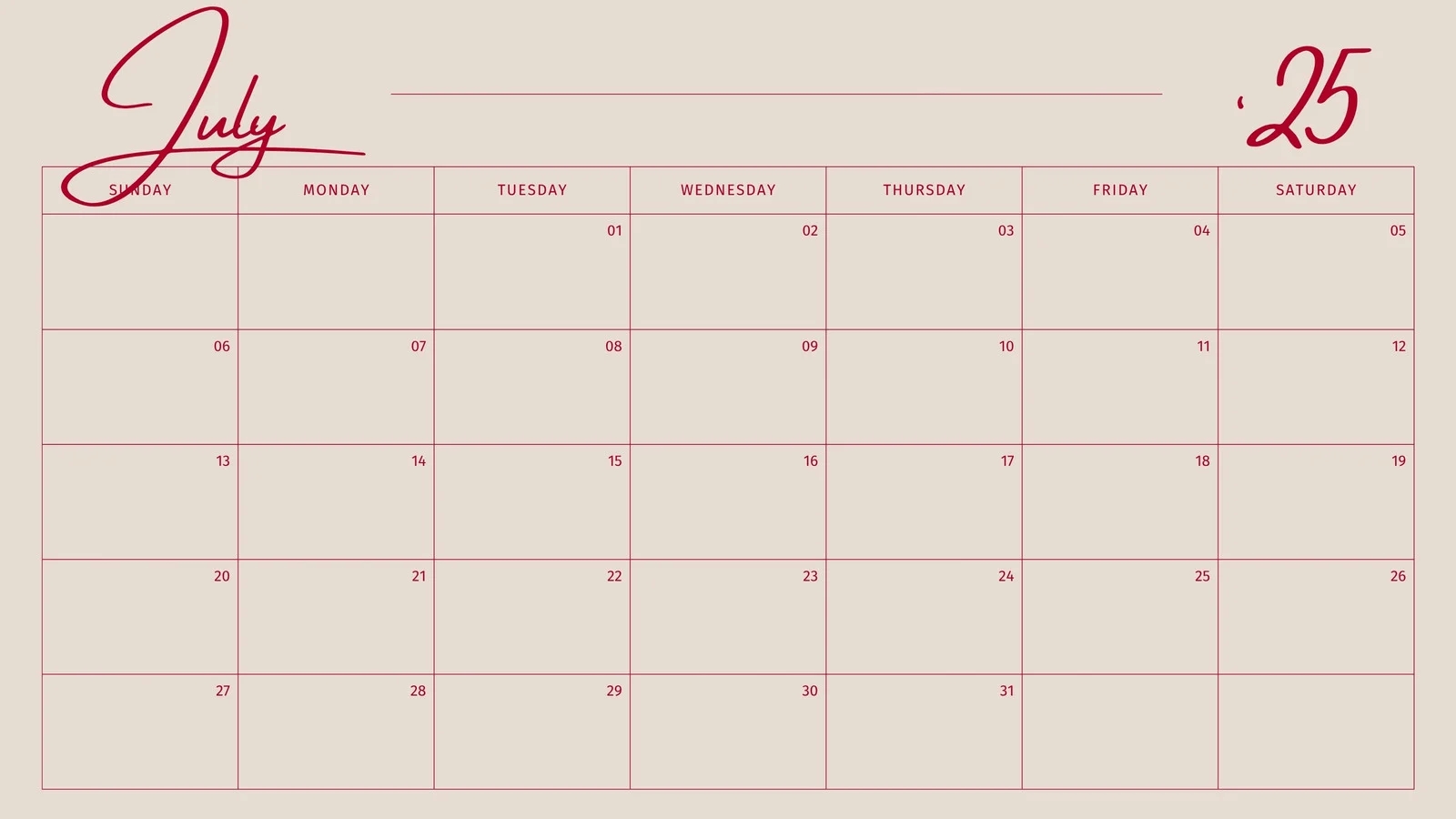 Free Printable Custom July 2025 Calendar Templates Canva Free Printable Custom July 2025 Calendar Templates Canva