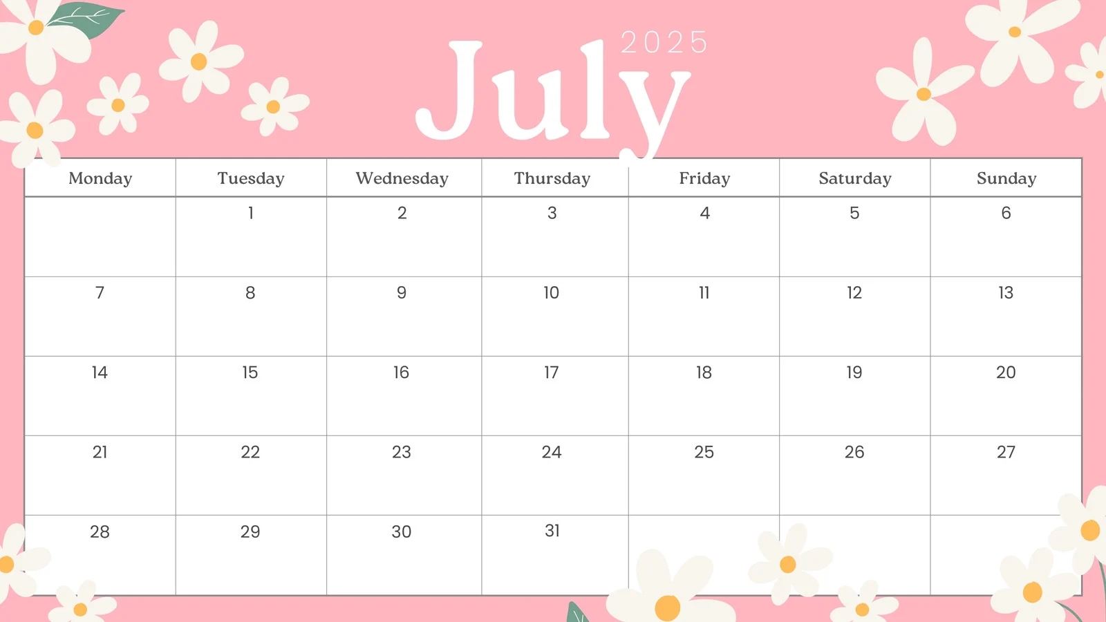 July 2025 Printable Calendar