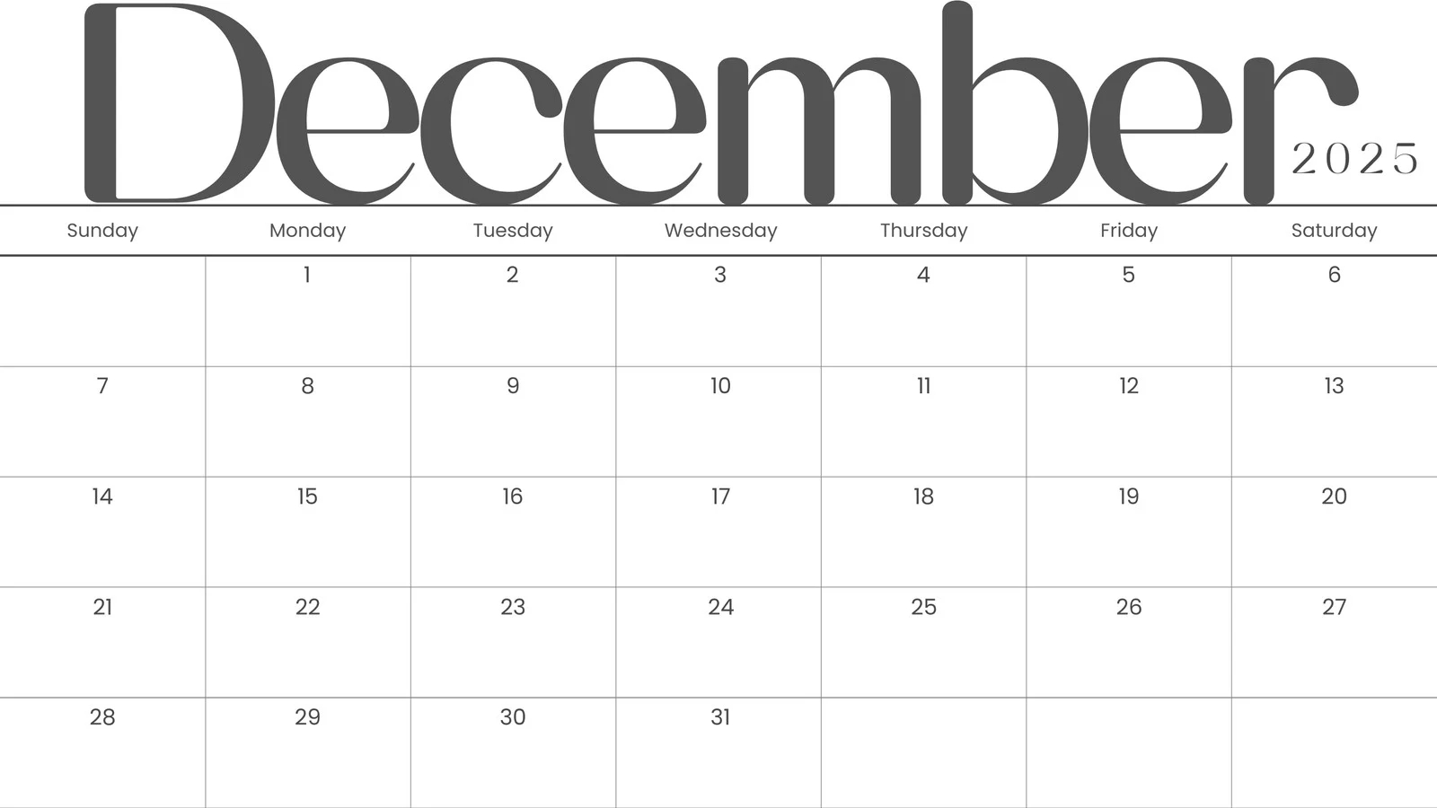 Printable Dec 2025 Calendar