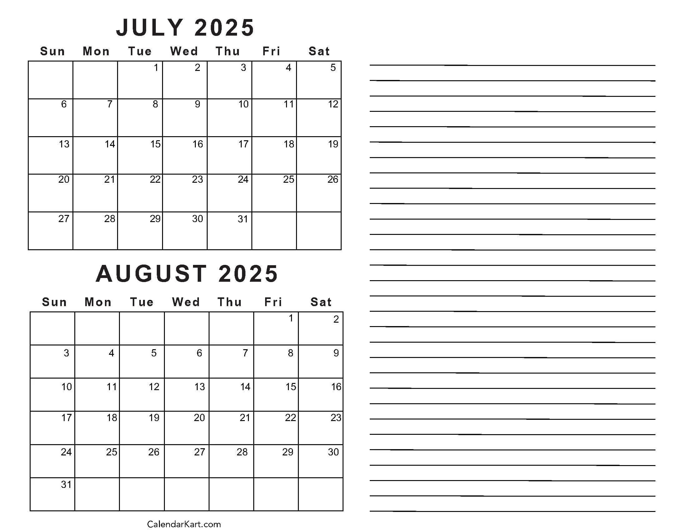 Printable 2 Month Calendar