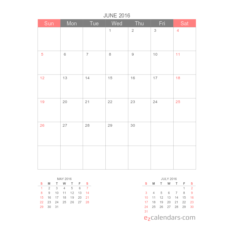 Free Printable One Month Calendar EzCalendars