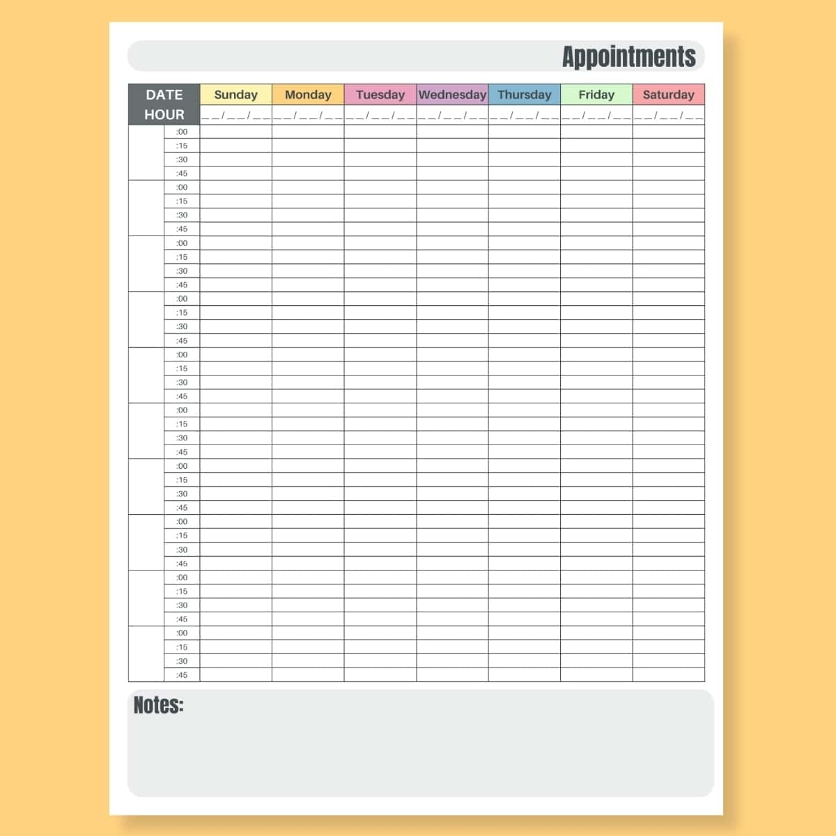 Printable Calendar With Appointment Times