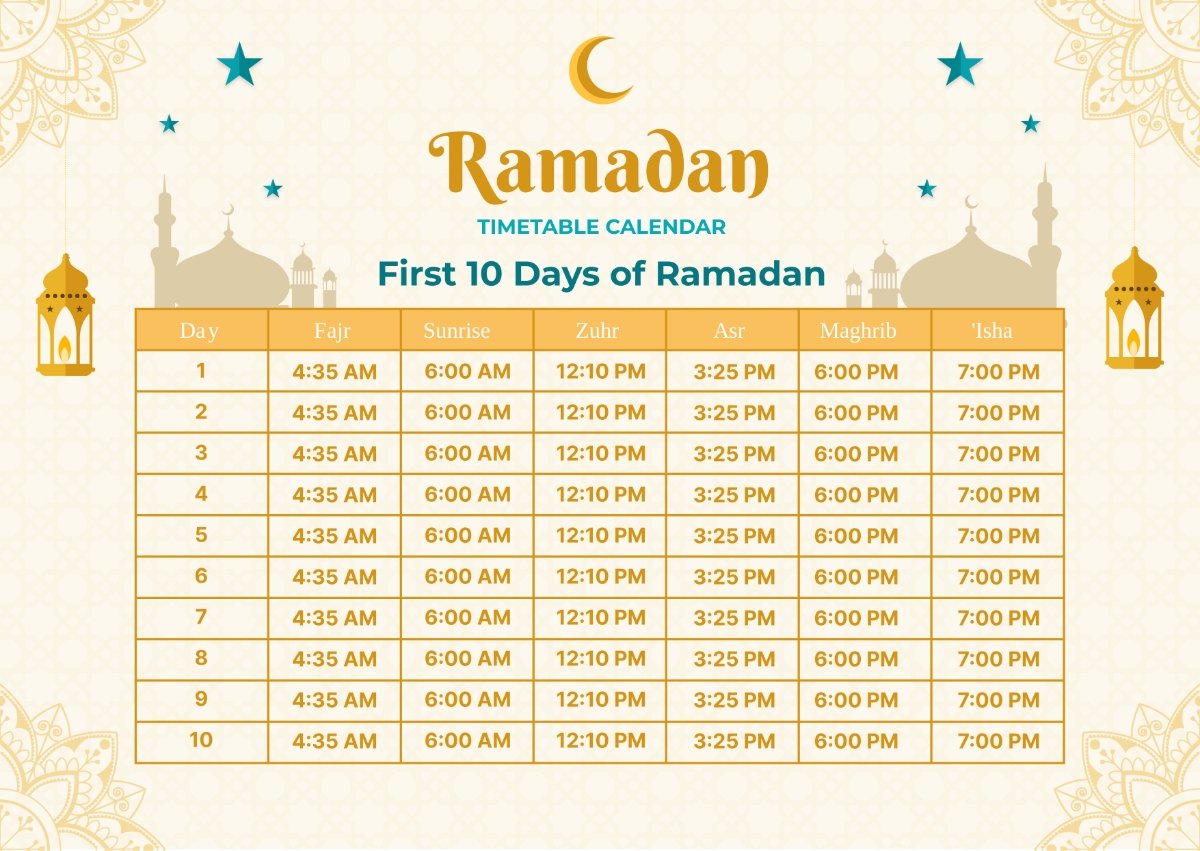 Free Ramadan Timetable Calendar Template To Edit Online