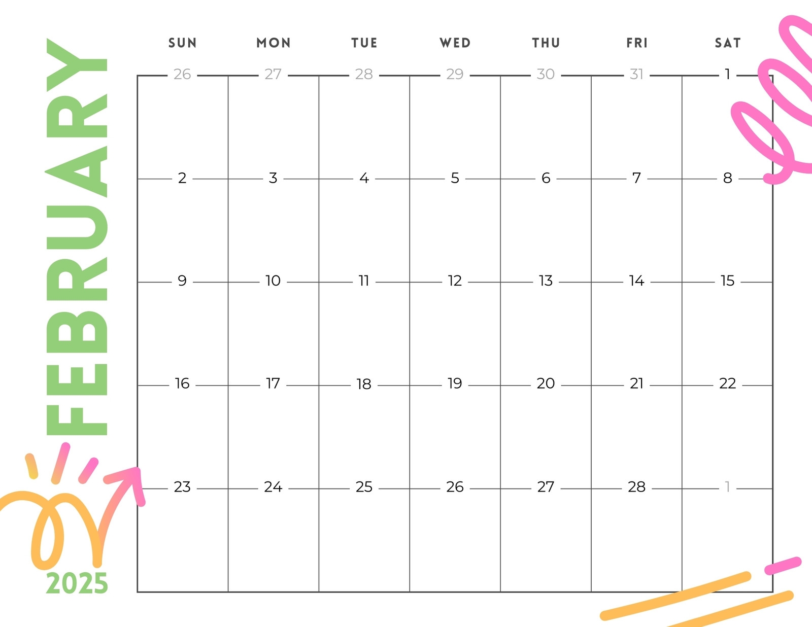 Calendar Printable February